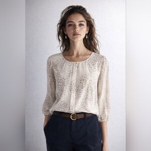 Womens PLUS | Elena Baldi Gray And White Printed Silk Blouse Size 3X|    Rj-16